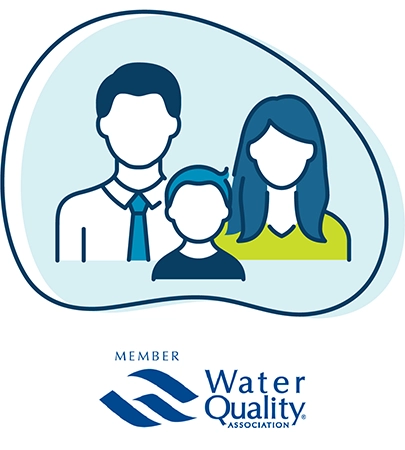 Drawing of a family and the Water Quality Association logo.